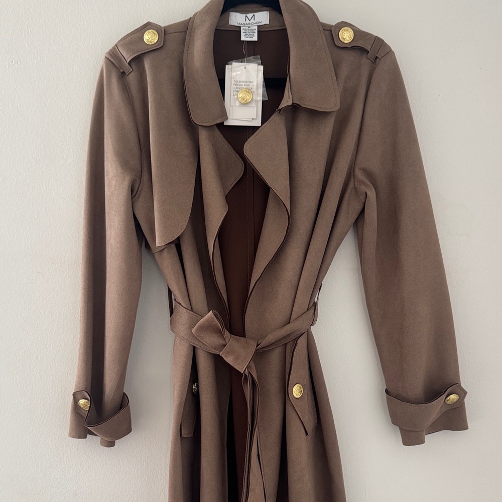 Brown Trench Coat with Gold Accents